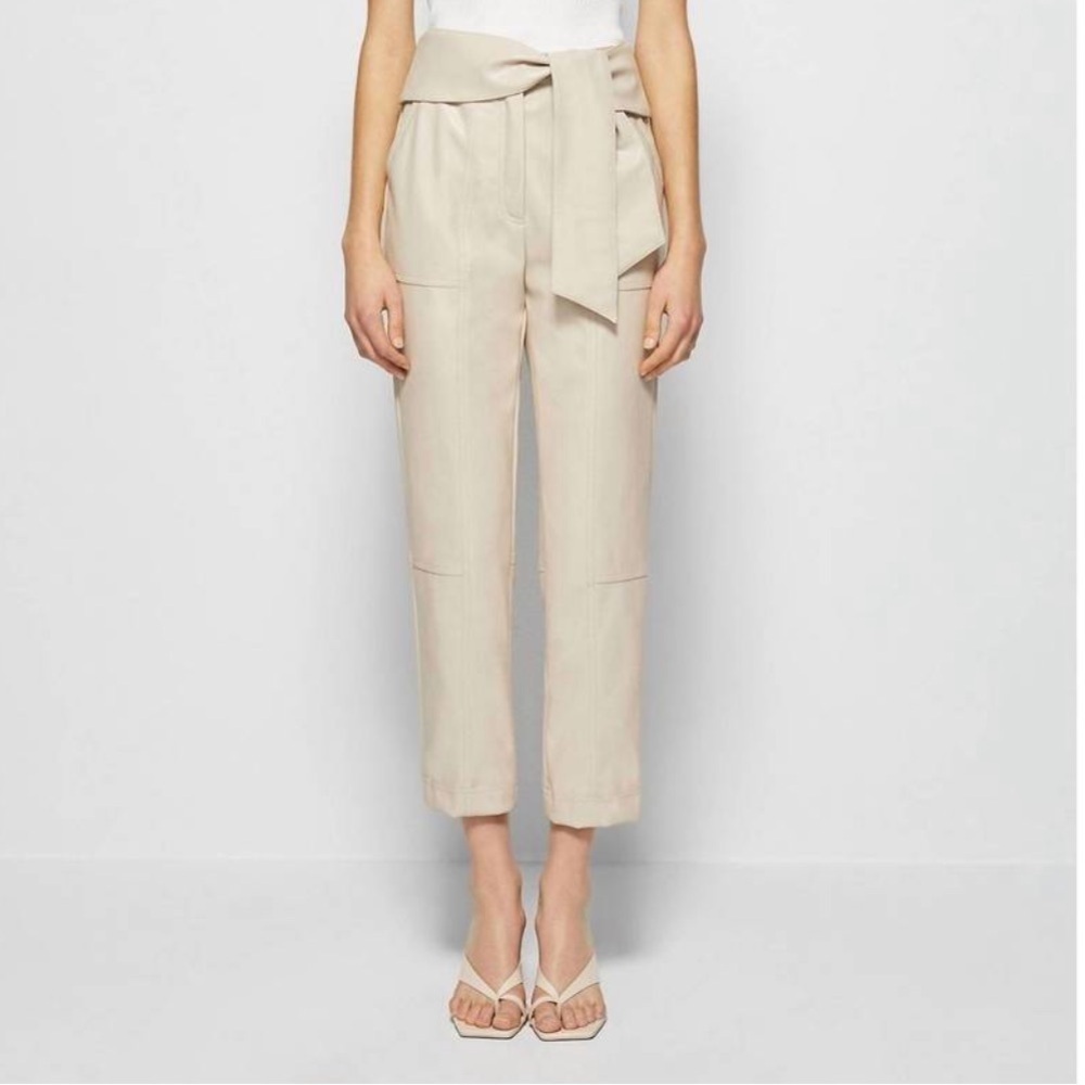 Jonathan Simkhai Tessa Vegan Leather Cream Cropped Pants size 10